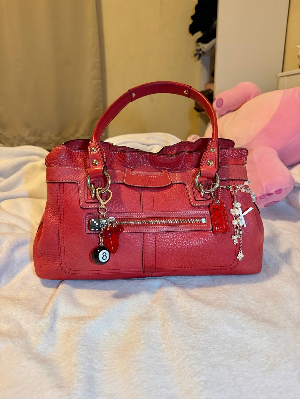Coach Red Pebbled Leather